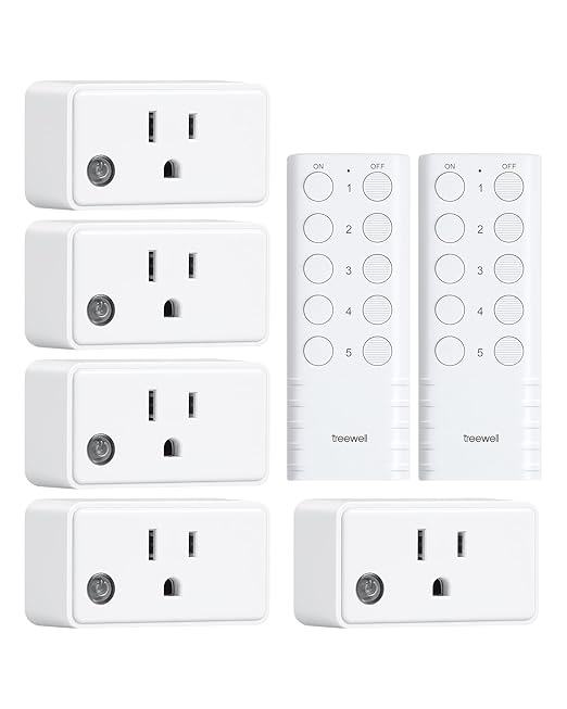 Remote Control Outlet, 200FT Long Range Wireless Light Switch, Mini Remote Outlet Plug, 15A/1875W High-Power for Lamps, Lights, Household Appliances, FCC & ETL Listed (5 Outlets + 2 Remotes)