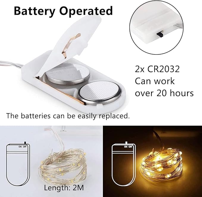 24 Pack Fairy Lights Battery Operated String Lights，7FT 20LED Waterproof Silver Wire Christmas Lights Outdoor,Firefly Mini Lights for Bedroom Party Birthday Wedding Indoor Decorations.