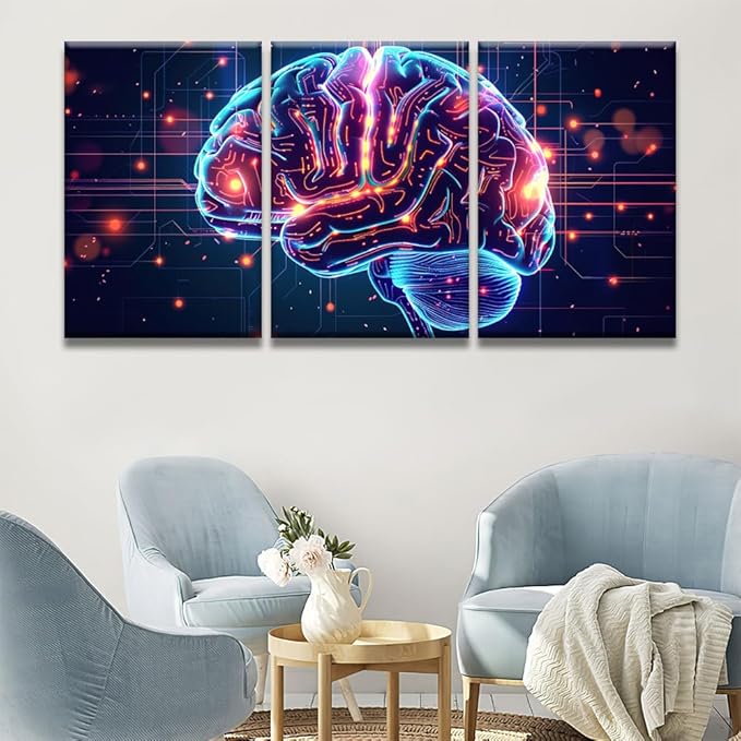 GPU, Crypto, AI, Firewall Network Security Pictures for Bedroom Wall Decor 3 Panel Wall Art Print on Canvas AI Posters and Prints Wall Hanging Decor Canvas Frame Artwork Ready to Hang 16x24inchx3