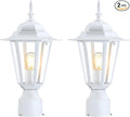 Outdoor Post Light, Pole Lantern, Waterproof Die-Cast Aluminum Pole Light Fixture with Glass, Exterior Post Lamp for Garden Yard Patio Pathway, Matte White, 2-Pack