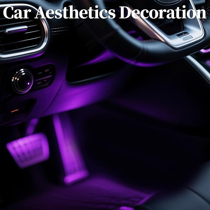 DIBMS Smart Car Interior LED Strip Light Kit with APP Remote Control, RGB Music Sync Color Changing DIY Mode USB Port for Under Dash DC 12V Vehicle Decorations