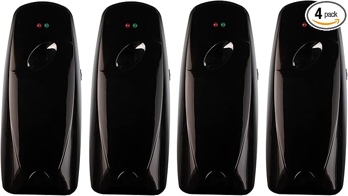 Automatic Air Freshener Spray Dispenser (4-Pack) Wall Mounted or Free Standing, Commercial and Home Use, Multiple Time Scent/Mist Release Settings for Room/Bathroom Sprayer (Black)
