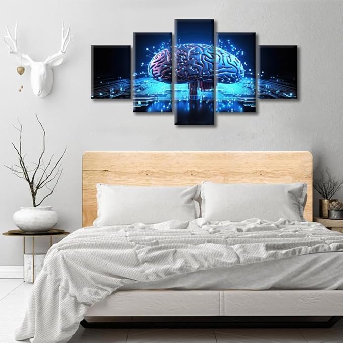 Brain Nervous System Canvas Paintings Abstract Human Brain Bedroom Wall Art 5 Pieces Brain Picture Wall Art Modern Artwork Ready to Hang for Living Room Office, (60"Wx32"H)