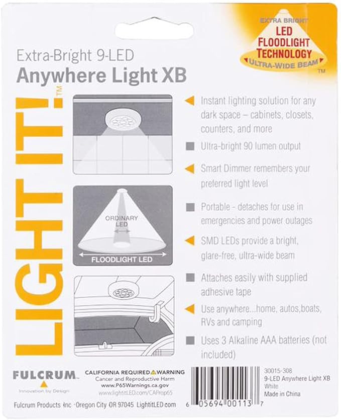 LIGHT IT! By Fulcrum, 30015-308 9-LED Anywhere Light XB, White, Single Pack