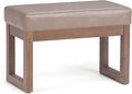 SIMPLIHOME Milltown Small Ottoman Bench - 27 inch Wide Upholstered Vegan Leather Rectangle Footstool Ottoman in Ash Blonde, Contemporary Bench for Bedroom or Living Room with Cushioned Seat, Assembled