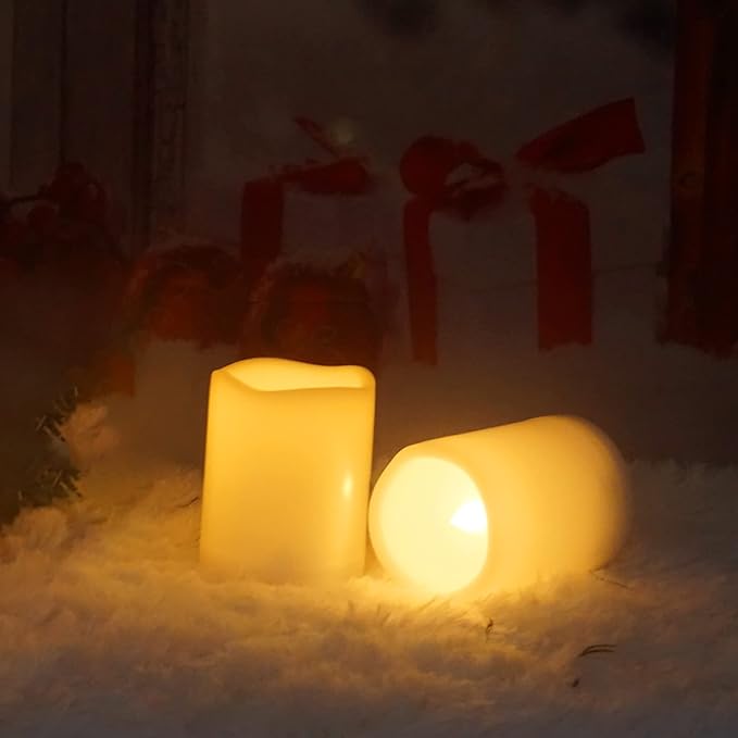 Battery Operated Plastic Flameless LED Pillar Candle with Cycling Timer, Flickering Realistic Electric Light for Indoor Outdoor Bookshelf Wedding Dinner Party Centerpiece Fireplace Easter Decor 2 Pack