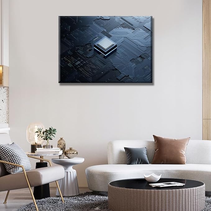 CPU Concept Canvas Wall Art Decor Central Computer Processors CPU for Living Room AI Wall Painting Wall Art for Office Modern Artwork Poster Prints Framed 20x28 INCH