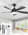 Sofucor 45 Inch Ceiling Fan with Lights and Remote, Indoor/Outdoor Ceiling Fan with Light 6-Speed 3 CCT 3-Timer, Low Profile Black Ceiling Fan 5 Blade Quiet DC Motor for Bedroom Living Room Patio