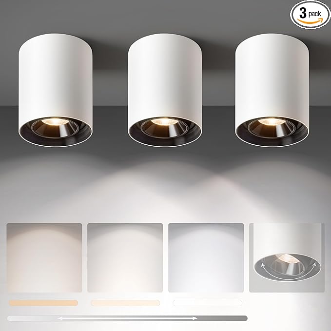 OKELI White Modern LED Dimmable Ceiling Light Fixtures for Hallway Kitchen Entryway, 20W 1300LM 2700K-6000K Flush Mount Close to Ceiling Lighting, Cylinder Ceiling Lamps for Living Room 3pack