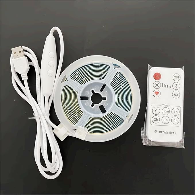 5V USB COB LED Strip Lights with Remote Dimmable Switch,16.4FT/5M,Natural White 4000K,320LEDs/M,8mm Width,Not Waterproof IP20,1.5M USB Switch Cable,for DIY Home Indoor Decoration