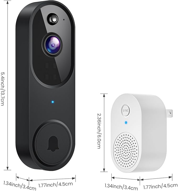 Wireless Wi-Fi Video Doorbell Camera with AI Motion Detection, 2 Way Audio, Night Vision, Cloud Storage, 2.4GHz Wi-Fi Only, Battery Powered