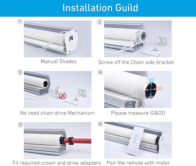 Rollerhouse 1.75"/45mm Roller Shade Battery Powered Motor with Remote Control for Solar Roller Shades Windows