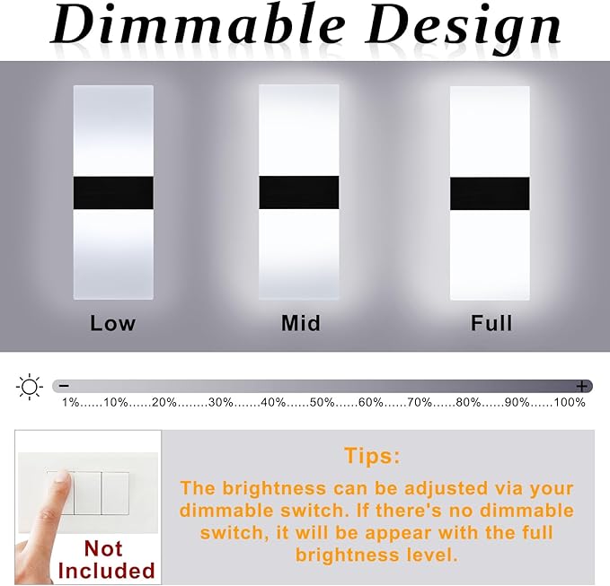 Retisee 4 Packs LED Wall Sconces 12W Acrylic Wall Sconces Modern Dimmable Wall Lighting Hardwired for Hallway Living Room Corridor Bedroom Stairway Indoor Outdoor