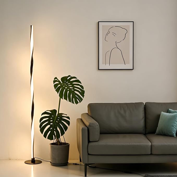 Smart RGBWIC Floor Lamp Basic, LED Corner Lamp compatible with Alexa, Modern Floor Lamp with Music Sync and 16 Million DIY Colors, Color Changing Standing Lamp for Bedroom Living Game Rooms, Black