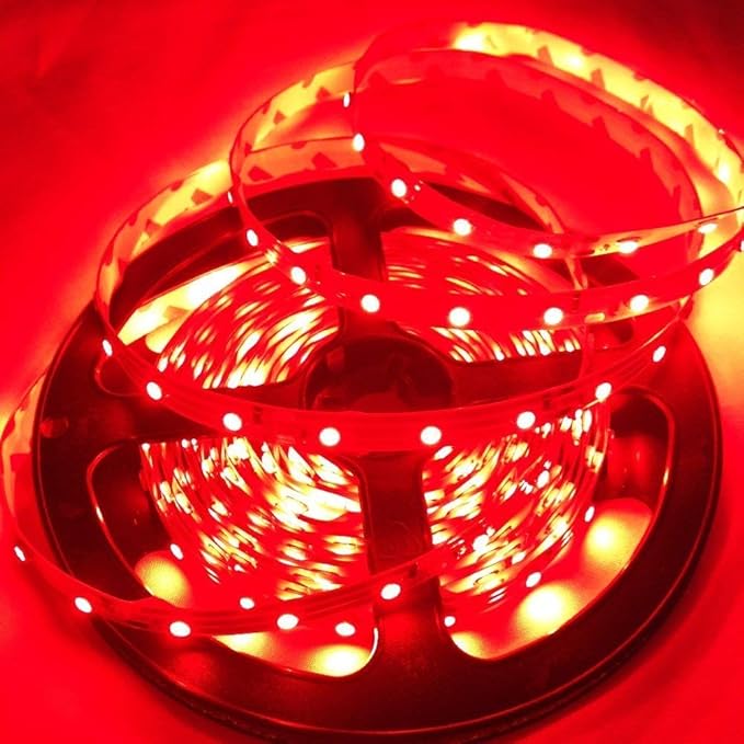 Water-Resistance IP65, 12V Waterproof Flexible LED Strip Light, 16.4ft/5m Cuttable LED Light Strips, 300 Units 3528 LEDs Lighting String, LED Tape(Red) Power Adapter not Included