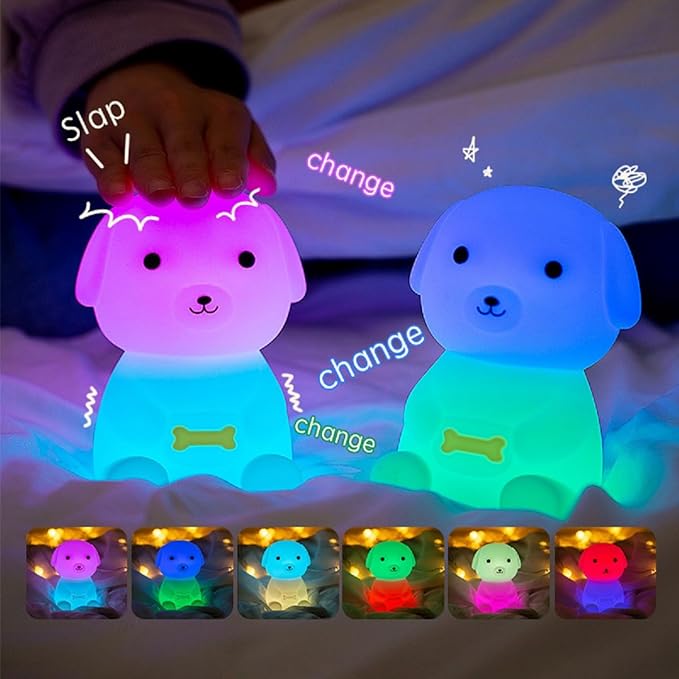 Puppy Night Light for Adults Kids,Kawaii Dog Lamp 7 Colors & 2 Brightness 20/40min Timer,Soft Silicone Night Light Rechargeable Light Table Lamp Bedside Lamp,Room Decor Gifts for Boys Girls