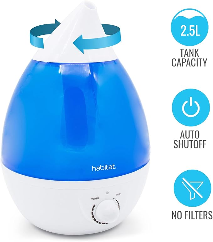 Habitat Cool Mist Ultrasonic Humidifier with Large 2.5L Tank, Whisper Quiet Humidifier with LED Light for Bedroom, 24 Hours of Continuous Mist, Blue (Pack of 12)