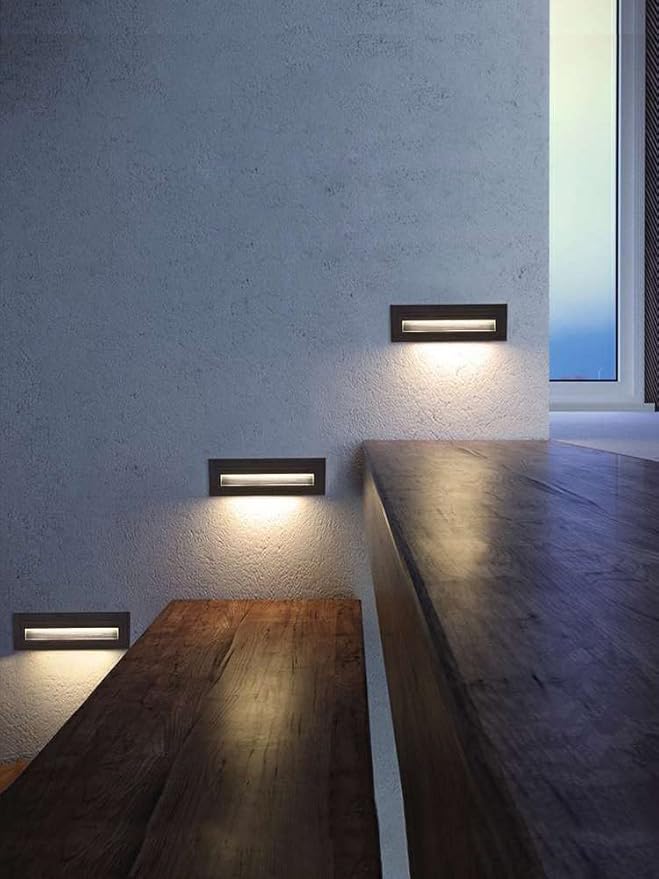 6W LED Step Light for Indoor and Outdoor Stairway Light Modern Wall Fixture Waterproof Horizontal Louver Faceplate Corner Foot Lamp Black