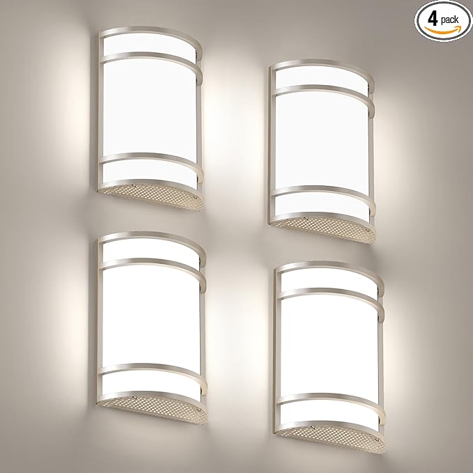 LED Indoor Wall Mount Light Fixture, Brushed Nickel Wall Sconce Lighting, 3000K 4000K 5000K Adjustable, Half Cylinder Hallway Light Fixture for Living Room Bedroom Porch 4 Pack