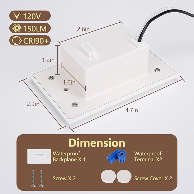 120V Dimmable 3CCT Step Lights,Stair Lights Outdoor,Zinc Alloy/Aluminum Cover, 2.5W 150LM IP65 Waterproof LED Stair Lights, 2700K/3500K/5000K, CRI90, Beam Angle 30°, Black,White, Brown 6/Pack (White)