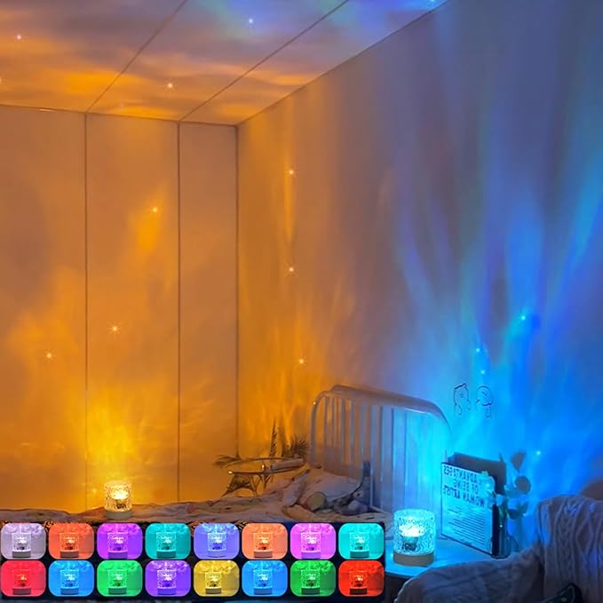 JININQ RGB Colors Changing lamp,Ocean Wave Projector Lamp,16 Colors Changing Show Northern Lights Projector,Wave Night Light,Underwater Effect Led Light for Room Bedroom Decor