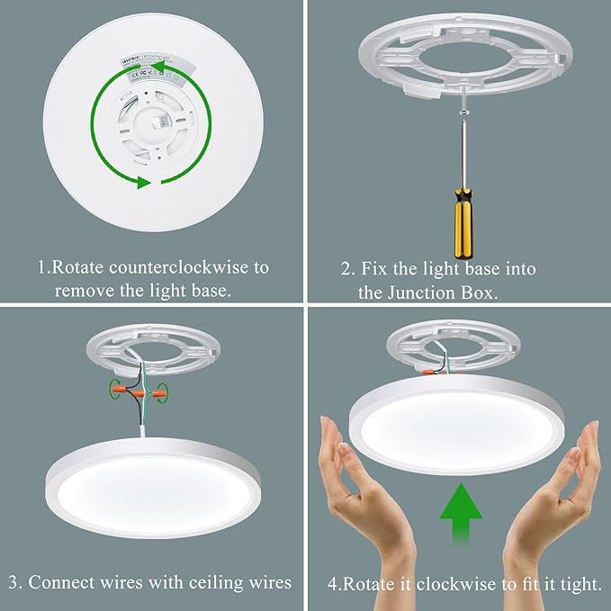 LED Flush Mount Ceiling Light Fixture, 24W 12Inch 3000K/3500K/4500K/5000K/6500K 5 Color Changeable 2880LM Low Profile Ceiling Light for Bedroom, Living Room, Dining Room,White 2 Packs