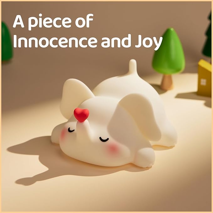 Little Loving Elephant Cute Night Light, 3-Level Dimmable Soft Light, Timed, Rechargeable, Silicone Bedside Touch Lamp, Creates a Cozy Ambiance, Ideal Decoration and Gift for Girls, Women, and Kids