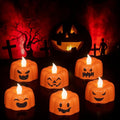 DRomance Halloween Pumpkin Lights Flameless Candles Battery Operated with Timer, 200 Hours Lasting LED Flickering Votive Tealight Candles Spooky Face Halloween Decorations Indoor(6 Pack, 1.9" x 1.6")