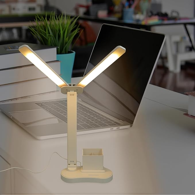 LIFKOME Eye-Protecting LED Desk Lamp with USB Charging Capacitive Control Dimming Flexible Arm for Reading Gaming Makeup and Office Use Compact and Portable Design