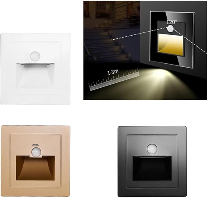 1 Pack Motion Detector Sensor LED Stair Light Infrared Human Body Induction Lamp Recessed Steps Ladder Staircase Bedroom Decoration LED Night for Kitchen, Bathroom, Stairs
