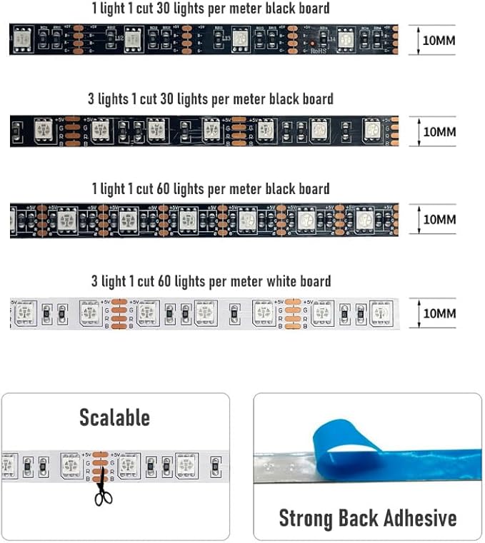 LED Strip Lights 16.6 feet (5 Meter) RGB Color with APP and IR Remote 5050 SMD LED 30 Lights Per Meter for Bedroom,Home,TV Backlight with Remote Control (White, 5 Meter 150 led Lights)