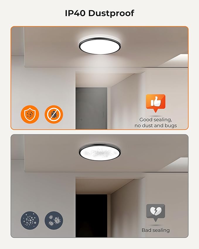 BLNAN 15.4 Inch LED Flush Mount Ceiling Light, 3000K-5000K 3 Color Selectable Ceiling Lights, 36W 3600LM Closet Light Fixture, Ceiling Lamp for Bedroom, Dining Room, Kitchen, Black