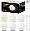 Rechargeable Puck Lights,LED Under Cabinet Counter,2000mAh Battery Operated Tap Stick on Lights,Touch&Remote Controls Dimmable Wireless Closet Light for Kitchen (White-3color, 6)