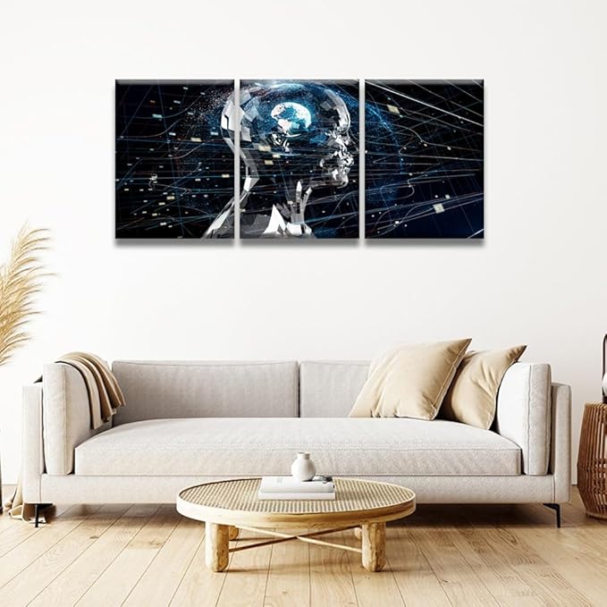 Framed Wall Art Modern Canvas Wall Art 3 Panels Artificial Intelligence Pictures Print on Canvas for Living Room Bedroom Wall Decoration, Gallery-Wrapped Ready to Hang, 12x16inchx3