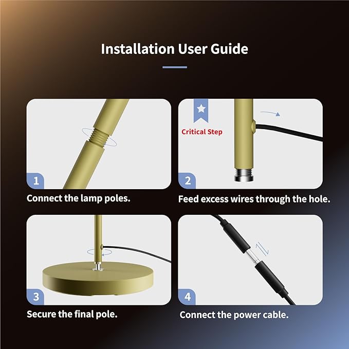 AXX Gold Floor Lamp, 60-Inch Standing Reading Light for Office/Bedroom/Living Room, LED Bulb Included