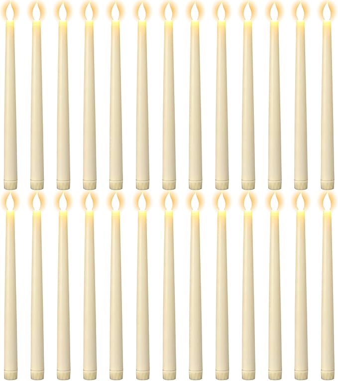 GenSwin 26 Pcs Flameless Taper Candles with 3D Wick, LED Taper Candles Battery Operated, Flameless Battery Candlesticks for Home Party Wedding Christmas Decor(Ivory, 0.78”x10.8”)