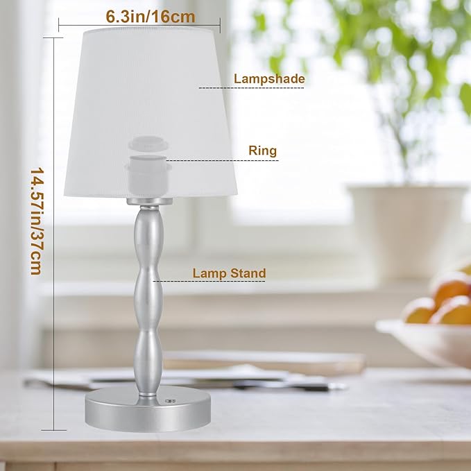 CASTLELIFE Portable Cordless Table Lamp,Touch Desk Lamp Rechargeable Battery Powered, 3-Level Brightness Stepless Dimmable Bedside Night Lamp,for Bedroom/Restaurant/Bars/Outdoor, Bulb Included,Silver
