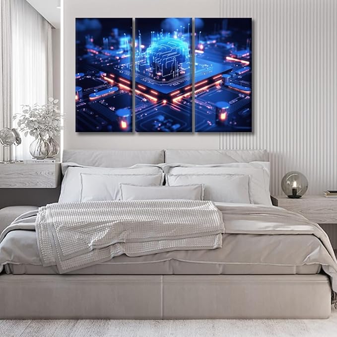 LSIUHWUWI Bedroom Wall Decor 3 Panel Cloud Computing transfer Data on Internet Print on Canvas Artwork for Living Room Bedrooms Wall Decorations, Ready to Hang, 20x40inchx3
