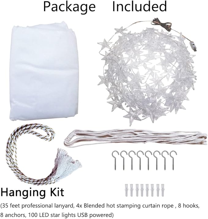 Bed Canopy with LED Star Lights, White Canopy Bed Curtain with RGB Color Changing String Lights with Smart App Control Remote for Princess Girls Bedroom, Suggested for Twin Full Queen King Bed