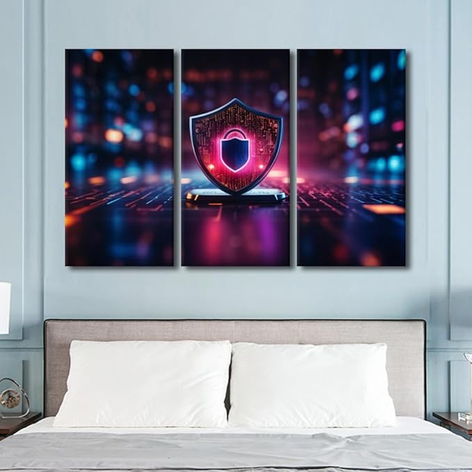 TUMOVO Wall Art for Living Room, Protect Business and Financial Transaction Data From Cyber Attack Pictures Print On Canvas Wall Art for Living Room Bedroom Wall Decoration, 60" Wx40 H