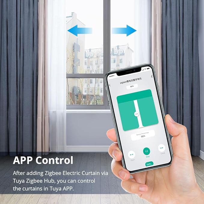 Tuya Zigbee Smart Curtain Motor with Motorized Curtain Track, Built-in Battery Electric Curtains, App & Voice Control Compatible with Alexa/Google Home, RF Remote Control Included (5.1m(200.8inch))