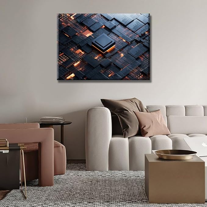 CPU Concept Wall Art Central Computer Processors CPU AI Wall Painting Canvas Wall Art for Living Room Contemporary Modern Home Decor Office Posters Framed Wall Art 20x28 INCH
