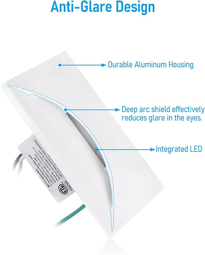 LEONLITE 12-Pack White 5CCT 120V LED Step Lights, 150LM 5%-100% Dimmable Stair Lights Indoor Outdoor IP65 Waterproof, Aluminum Anti-Glare Shell, CRI90 ETL 2700K/3000K/3500K/4000K/5000K