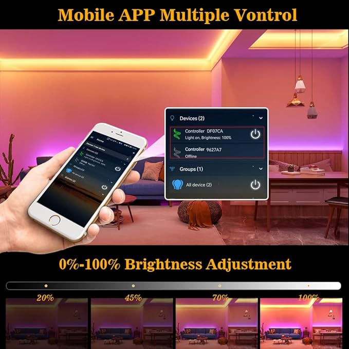 12V RGB COB Led Strip Light 16.4ft/5m, 576Leds/m, Smart Led Strip Lights Dimmable with APP Control, Music Sync, Alexa/Google Compatible, Flexible Led Tape Light for TV Led Backlight, Room Decor