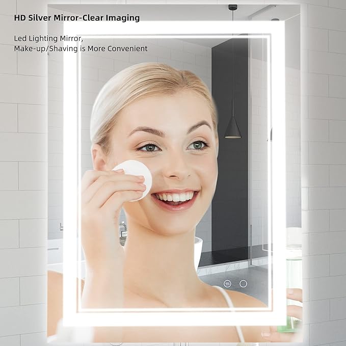 LED Bathroom Mirror Wall-Mounted Vanity Mirror with Anti Fog,Dimmable Waterproof Smart Touch Button Makeup Mirror with Lights Vertical & Horizontal (36x24 Inch)