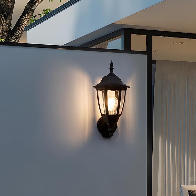 FUDESY Outdoor Wall Light Dusk to Dawn, Porch Sensor Light Black Plastic Anti-Corrosion with LED Edison Filament Bulb, Exterior Mount Lantern for House, Garage (2-Pack)