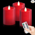 3-Pack 3x4 inch Flameless Candles: Realistic Flameless LED, Battery-Powered Pillar Candles with Remote & Timer, Fake Candles for Fall Decor, (Red, 3"*4"-3pcs)