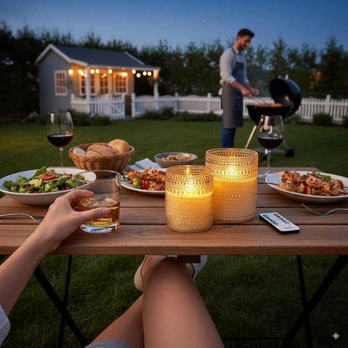 VENTA Beyond The Flame Mesmerizing Dotted Glass Candles | Set of 2 Ivory LED Pillars | Create a Magical, Worry-Free Glow with Remote & Timer | Perfect for Home, Holiday & Wedding Ambiance