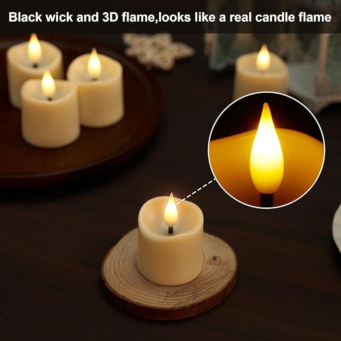 IMAGE 12-Pack Rechargeable Tea Lights Candles with Timer & Remote, Realistic 3D Flickering LED Votive Candles Realistic 3D Flickering LED Votive Candles Fall Wedding Table Centerpieces(2.1”x 1.5”)