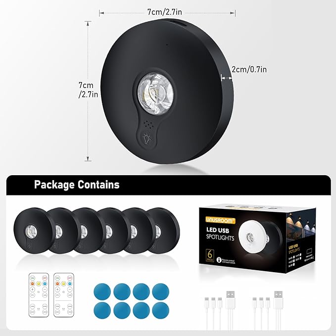 Rechargeable Puck Lights with Remote Control,2000mAh High Capacity Battery Operated LED under Cabinet Lighting,Dimmable Tap Stick On& Magnetic Mount Wireless Closet Light for Kitchen Counter,Shelve